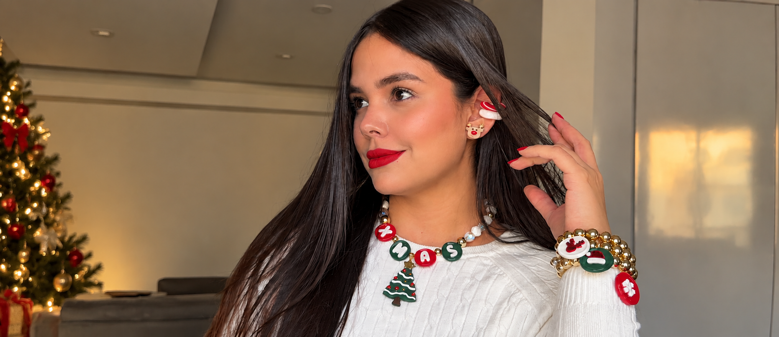 Accesorios navideños NYG: pendientes, collar y pulseras